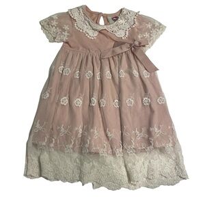 Baby Balooga Girls Dress 12-18M Blush Pink White Lace Overlay